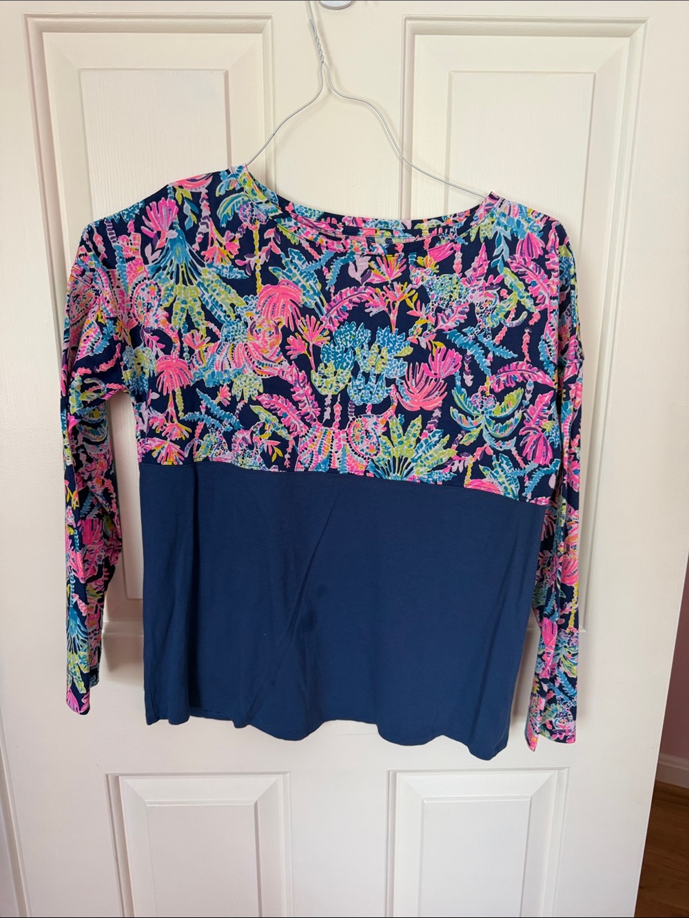 Lilly Pulitzer Navy Long-Sleeve Top with Bright Floral Yoke